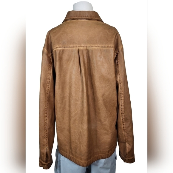MAX STUDIO Western Style Shacket Shirt Jacket Fully Lined PU Leather Women's M - Picture 2 of 8